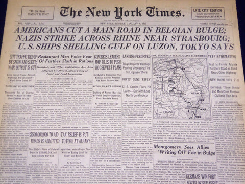 1945 JAN 8 NEW YORK TIMES - AMERICAN'S CUT A MAIN ROAD IN BELGIUM BULGE - NT 624