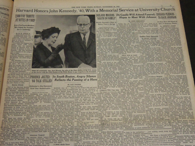 1963 NOVEMBER 24 NEW YORK TIMES - KENNEDY'S BODY LIES IN WHITE HOUSE - NT 7172