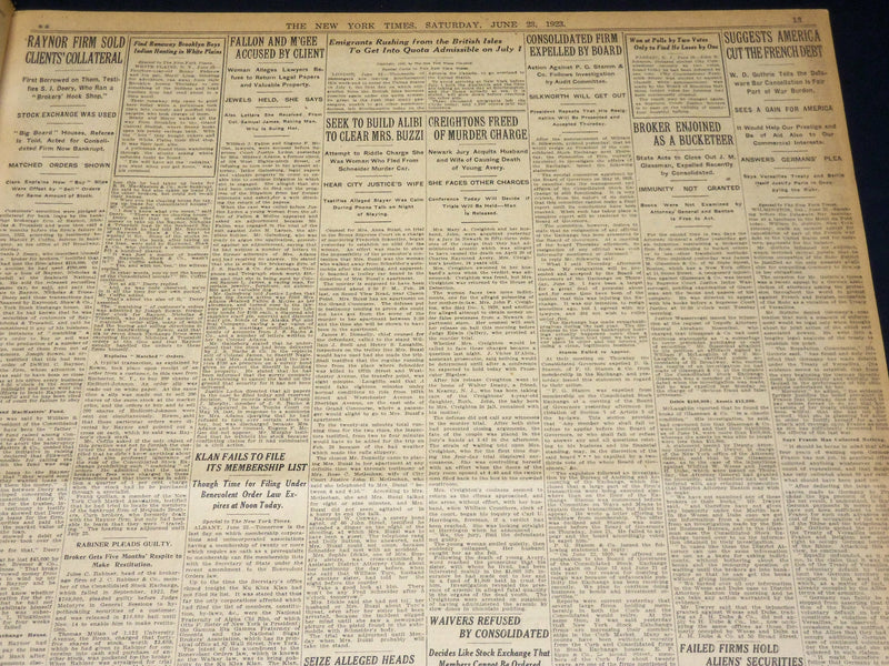 1923 JUNE 23 NEW YORK TIMES - LEVIATHAN SETS NEW SPREAD RECORD - NT 8727