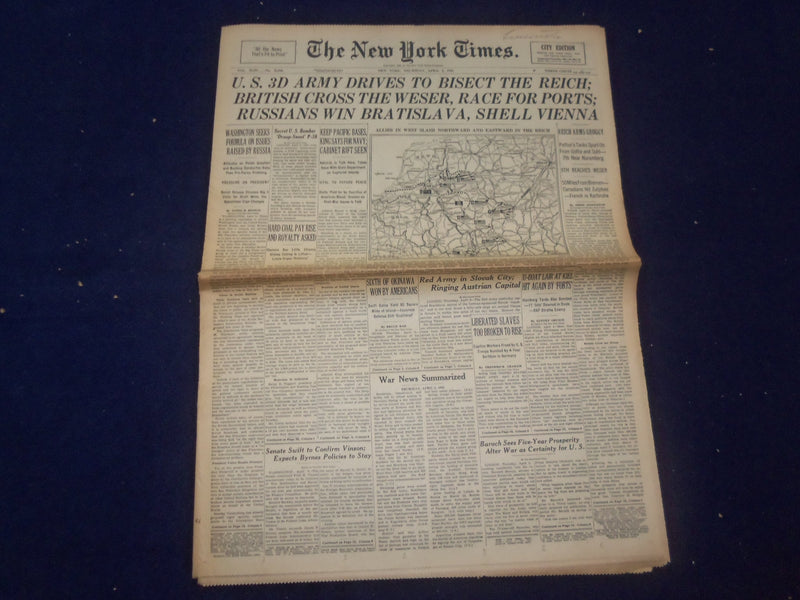 1945 APRIL 5 NEW YORK TIMES - U.S. 3DARMY DRIVES TO BISECT THE REICH - NP 6686