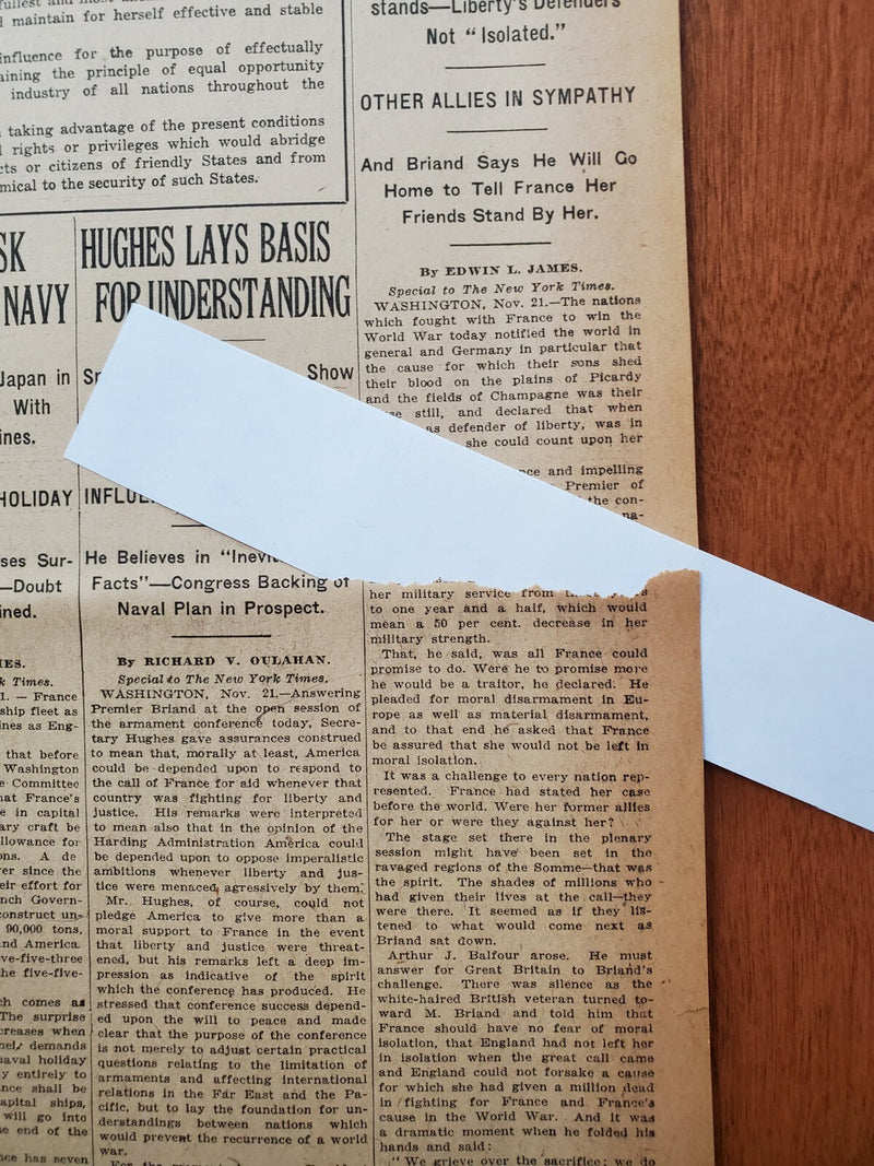 1921 NOV 22 NEW YORK TIMES NEWSPAPER-FRANCE NOT TO DEFEND LIBERTY ALONE -NT 8006