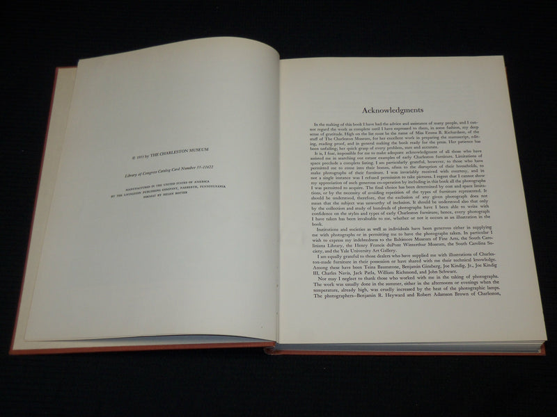 1955 CHARLESTON FURNITURE 1700-1825 HARDCOVER BOOK BY E. MILBY BURTON - R 724U