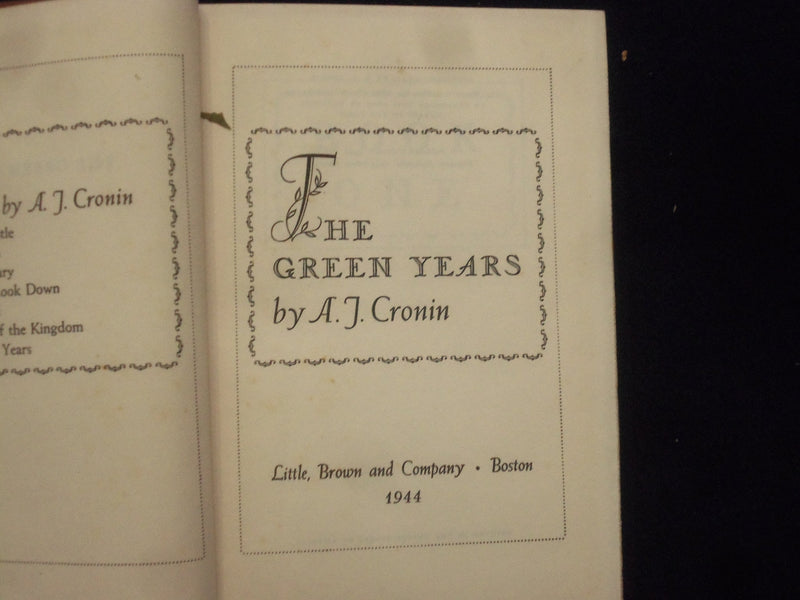 1944 THE GREEN YEARS HARDCOVER BOOK BY A. J. CRONIN - KD 9034