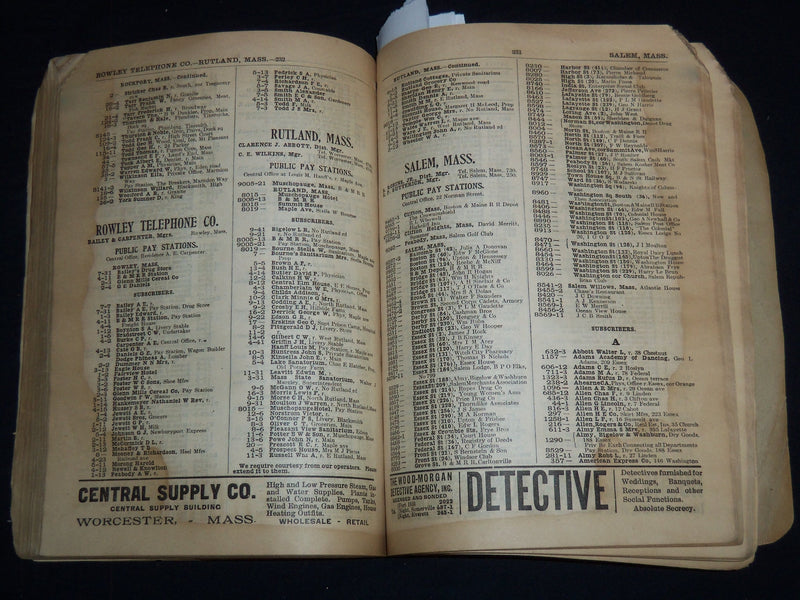 1908 NEW ENGLAND TELEPHONE & TELEGRAPH CO. SOUTH CENTRAL PHONE BOOK - J 8818