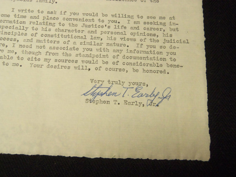 1952 STEVEN T. EARLY JR. SIGNED TYPED LETTER TO HON. LAWRENCE GRONER - J 5363