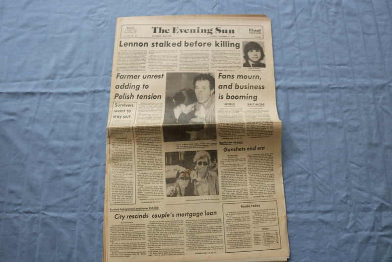 1980 DECEMBER 9 THE EVENING SUN - JOHN LENNON MURDERED - BALTIMORE, MD - NP 9214