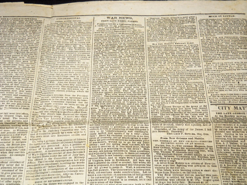 1865 JANUARY 18 THE HOME WEEKLY NEWSPAPER - CIVIL WAR COVERAGE - NP 8992
