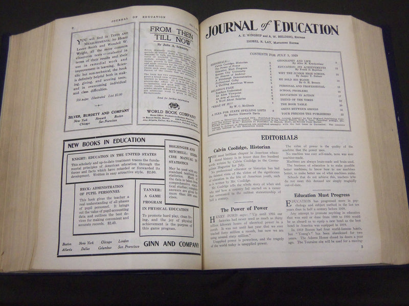 1929 JANUARY-DECEMBER JOURNAL OF EDUCATION BOUND VOLUME - COMPLETE YEAR - R 892