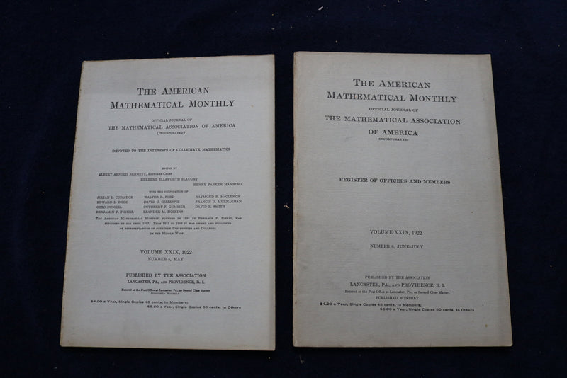 1922 THE AMERICAN MATHEMATICAL MONTHLY MAGAZINE - LOT OF 10 - O 3388