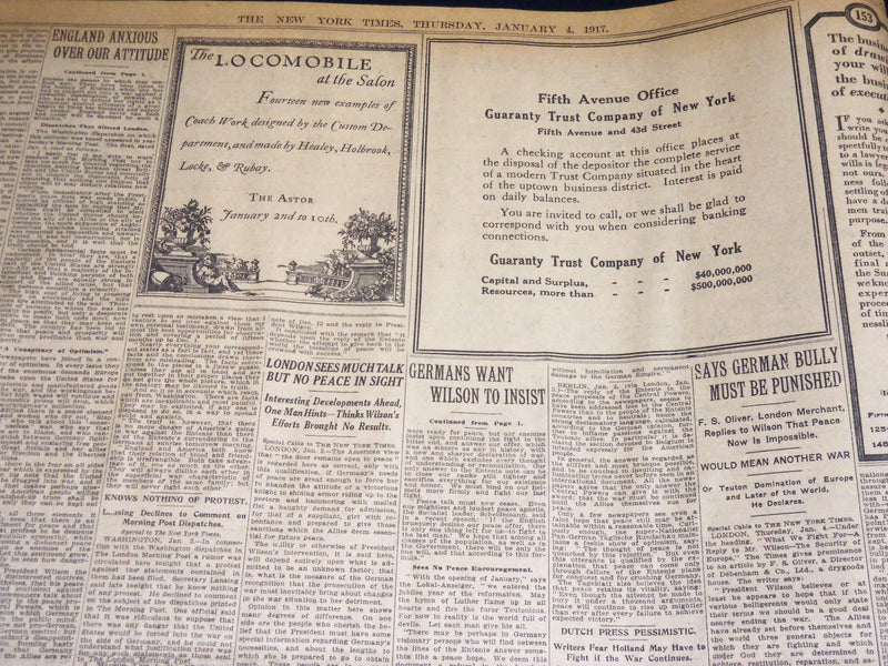 1917 JANUARY 4 NEW YORK TIMES - WILSON CONFERS WITH COL. HOUSE - NT 8734