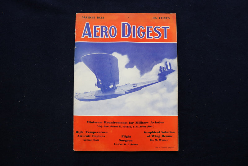 1932 MARCH AERO DIGEST MAGAZINE - MARTIN P3M-1 LONG RANGE BOAT COVER - E 11274