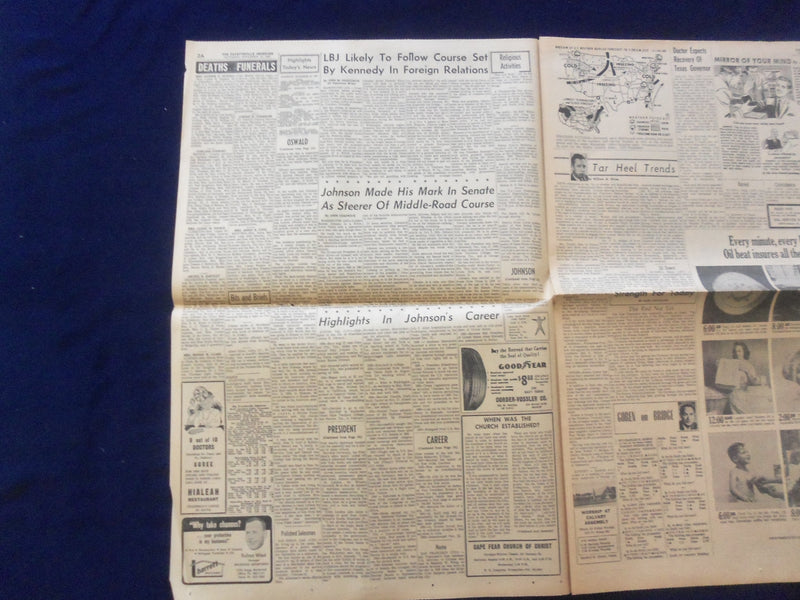 1963 NOV 23 THE FAYETTEVILLE OBSERVER NEWSPAPER - SLAYING OF PRESIDENT - NP 6443