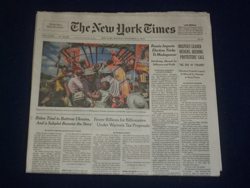 2019 NOVEMBER 11 NEW YORK TIMES - RUSSIA IMPORTS ELECTION TRICKS TO MADAGASCAR