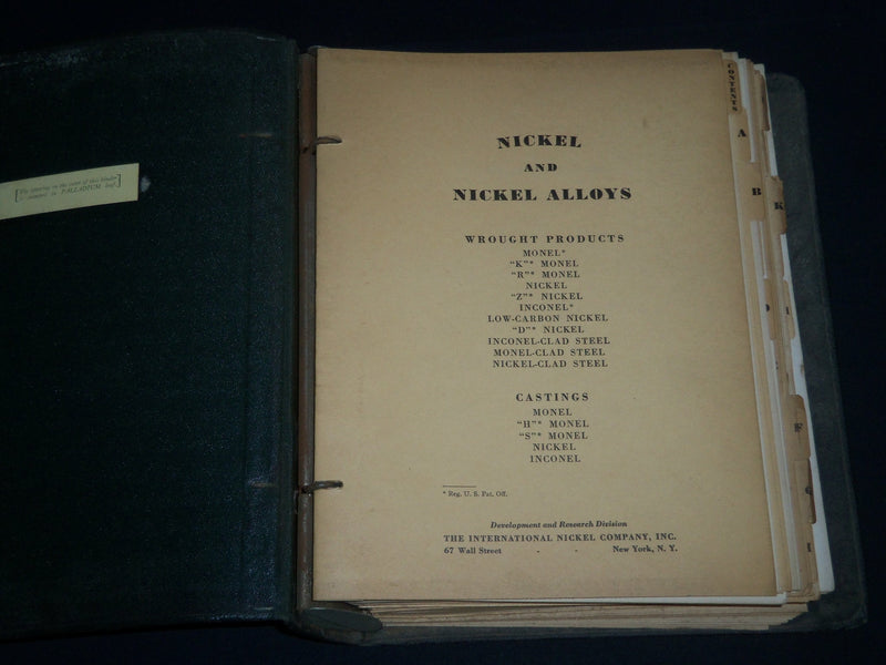 1941 NICKEL AND NICKEL ALLOYS GUIDE THE INTERNATOINAL NICKEL CO. - KD 5571