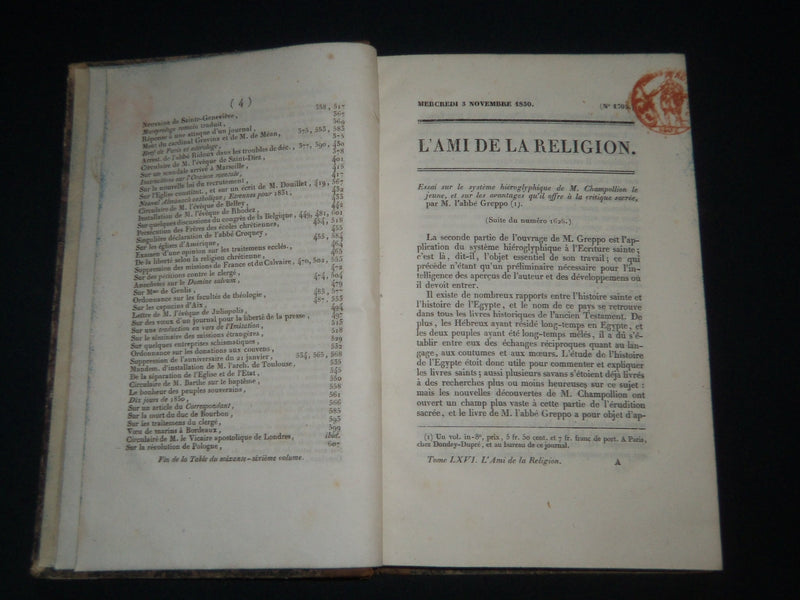 1831 L'AMI DE LA RELIGION JOURNAL ECCLESIASTIQUE VOLUME 66 - KD 5557