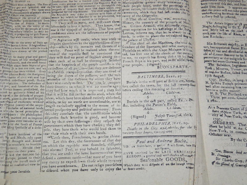 1797 OCTOBER 2 COMMERCIAL ADVERTISER NEWSPAPER - VOLUME 1 NO. 1 - NP 8952