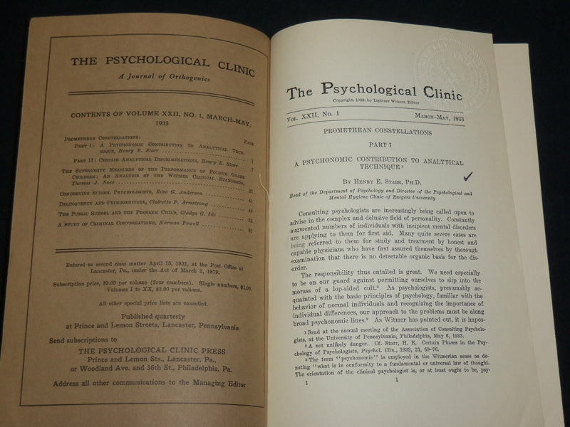 1932-1933 THE PSYCHOLOGICAL CLINIC JOURNAL MAGAZINE LOT OF 4 - WR 572M