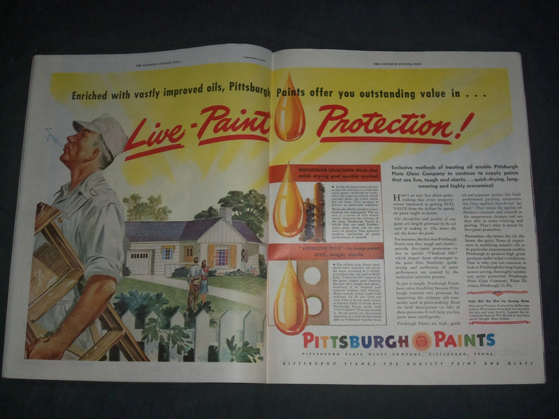 1944 SEPTEMBER 9 THE SATURDAY EVENING POST MAGAZINE- ILLUSTRATED COVER- SP 2476O