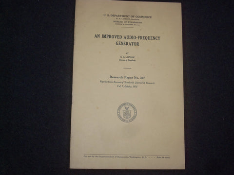 1931 AN IMPROVED AUDIO-FREQUENCY GENERATOR SOFTCOVER BOOK - E.G LAPHAM - J 9831