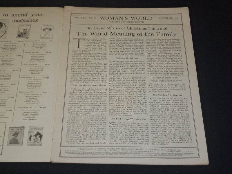 1914 DECEMBER WOMAN'S WORLD MAGAZINE - NICE ILLUSTRATIONS, STORIES & ADS - F 375