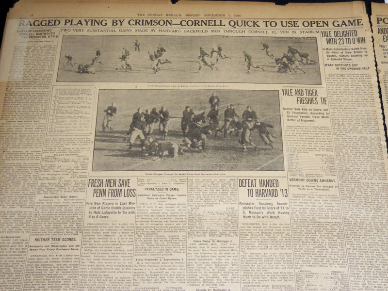 1909 NOV 7 THE BOSTON HERALD - HARVARD VANQUISHES CORNELL - DARTMOUTH - BH 396