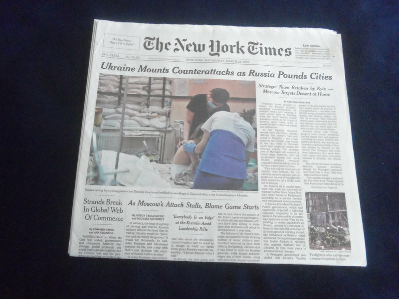 2022 MARCH 23 NEW YORK TIMES-UKRAINE MOUNTS COUNTERATTACKS, RUSSIA POUNDS CITIES