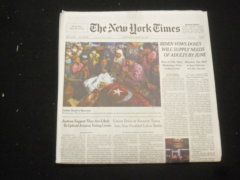 2021 MARCH 3 NEW YORK TIMES-BIDEN VOWS DOSES WILL SUPPLY NEEDS OF ADULTS BY JUNE