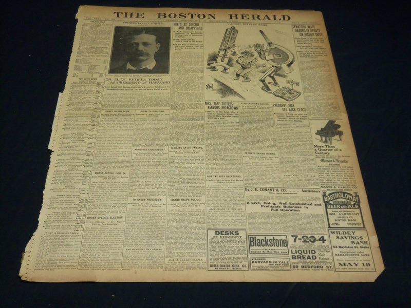 1909 MAY 18 THE BOSTON HERALD - DR. ELOT RETIRES LOWELL PRESIDENT - BH 403