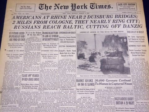 1945 MARCH 5 NEW YORK TIMES - AMERICANS AT RHINE NEAR 2 DUISBURG - NT 548