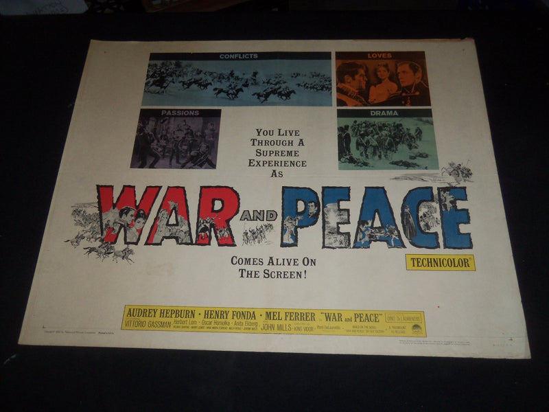 1963 WAR AND PEACE 1/2 SHEET MOVIE POSTER - AUDREY HEPBURN, HENRY FONDA - P 436