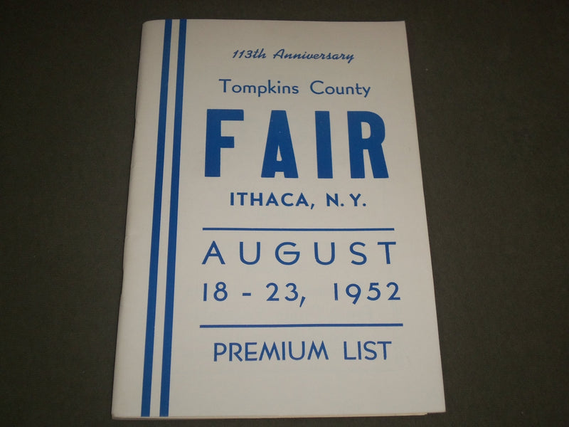 1952 AUGUST TOMPKINS COUNTY FAIR PROGRAM - ITHACA NEW YORK - J 2627