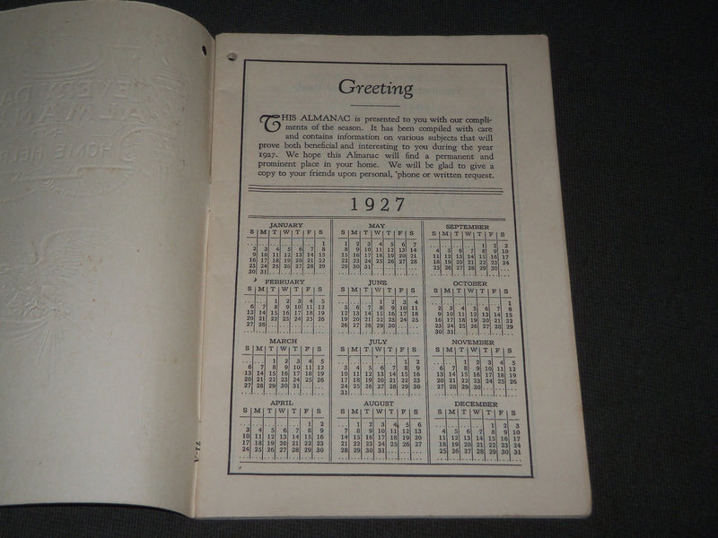 1927 EVERY DAY ALMANAC AND HOME HELPS - BRATTLEBORO, VERMONT - J 2804