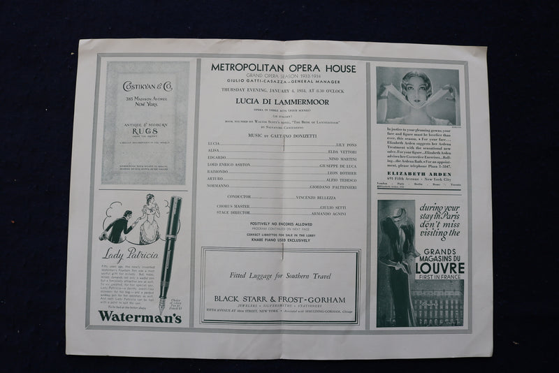 1929-1934 METROPOLITAN OPERA HOUSE PROGRAMS - LOT OF 4 - K 1699