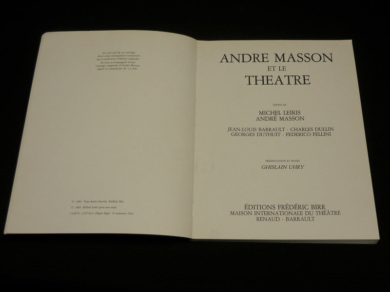 1983 ANDRE MASSON ET LE THEATRE SOFTCOVER BOOK BY MICHEL LEIRIS - R 730H