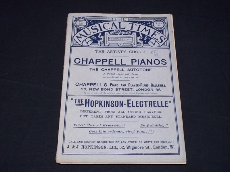 1912 FEBRUARY 1 THE MUSICAL TIMES MAGAZINE - CHAPPELL PIANOS - J 5590
