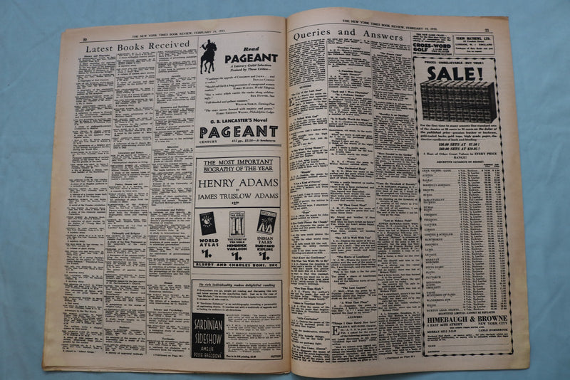 1933 FEB 19 NEW YORK TIMES BOOK REVIEW SECTION - HENRY ADAMS 'FAILURES'- NP 9162