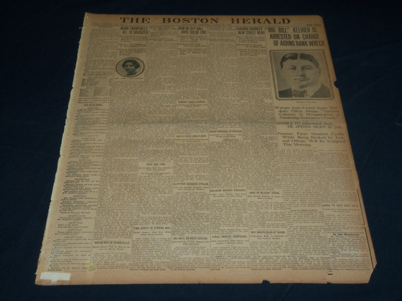 1910 APRIL 23 THE BOSTON HERALD NEWSPAPER- BIG BILL KELIHER IS ARRESTED - BH 368