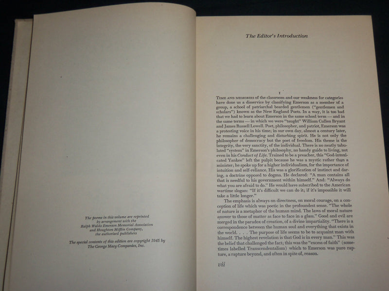 1945 THE POEMS OF RALPH WALDO EMERSON HARDCOVER BOOK BY UNTERMEYER - KD 7028