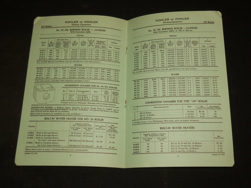 1908-1941 BOILERS & HEATING CATALOGS LOT OF 6 - PRICE SHEETS - J 6120