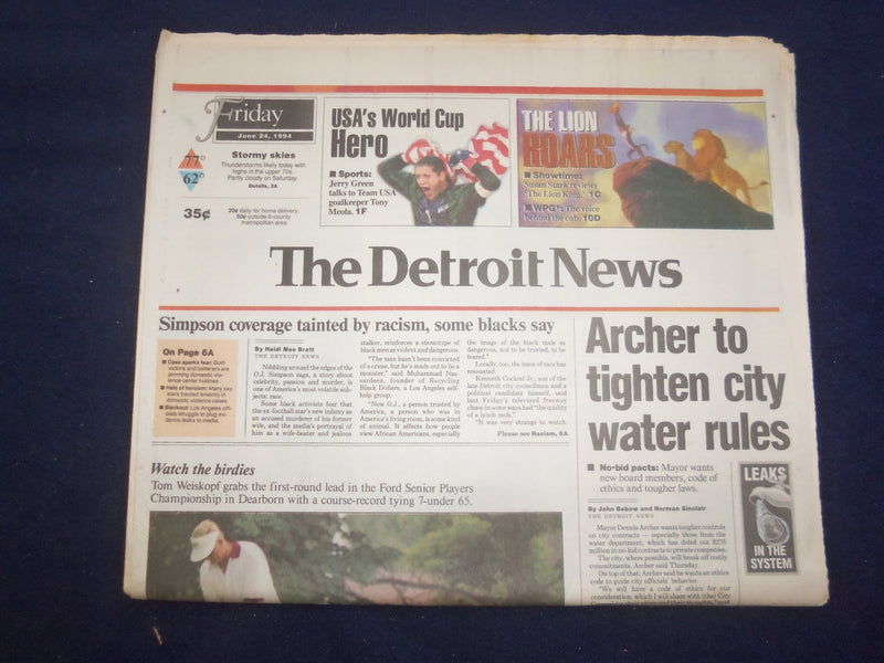 1994 JUNE 24 THE DETROIT NEWS NEWSPAPER -SIMPSON COVERAGE RACISM TAINTED-NP 7188