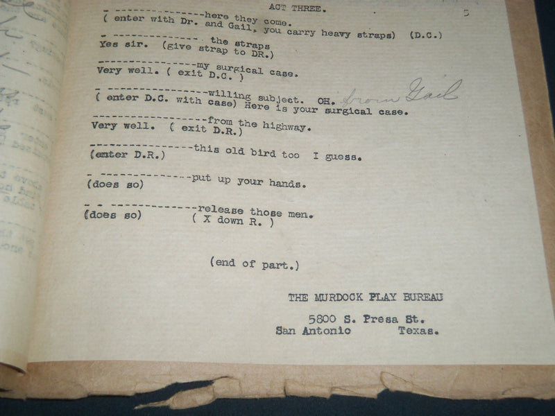 1930'S THE SPIDER'S WEB - COATES HOUSE KANSAS CITY ORIGINAL SCRIPT LOT - O 1987A