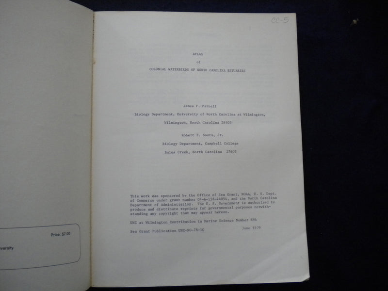 1979 ATLAS OF COLONIAL WATERBIRDS OF N.C. ESTUARIES SOFTCOVER -LOT OF 2- KD 8010