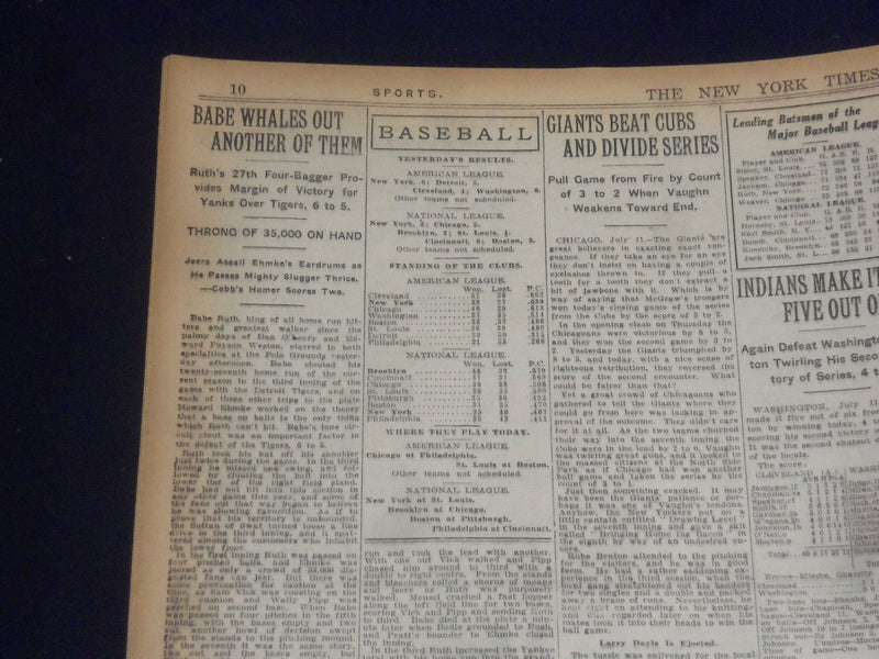 1920 JULY 12 NEW YORK TIMES - BABE RUTH HITS NUMBER 27 - NT 9328