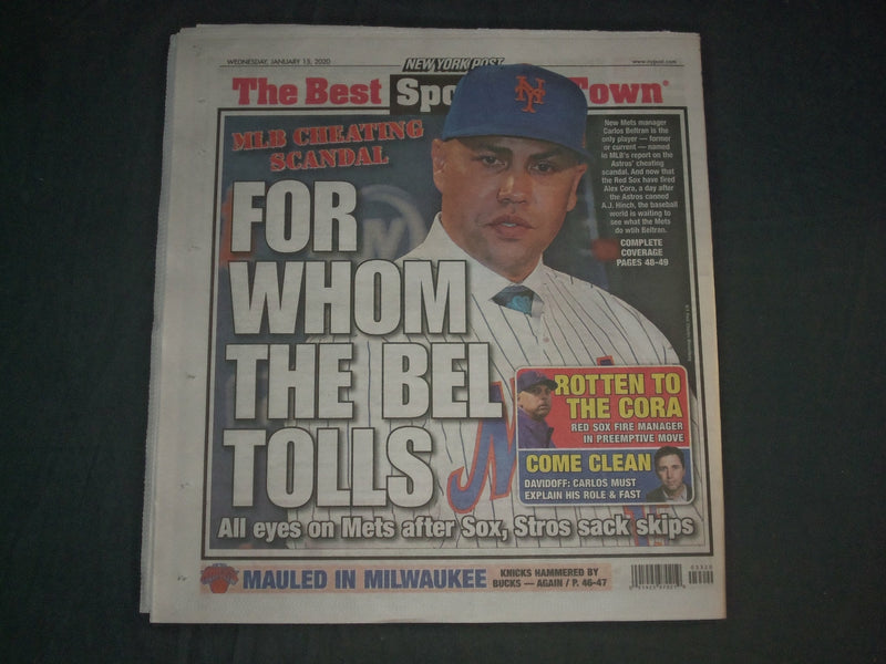 2020 JANUARY 15 NEW YORK POST NEWSPAPER - MLB CHEATING SCANDAL - CARLOS BELTRAN