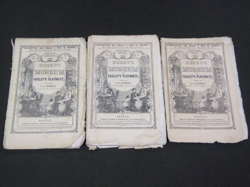 1850 MERRY'S MUSEUM AND PARLEY'S PLAYMATE MAGAZINE LOT OF 3 ISSUES - WR 893