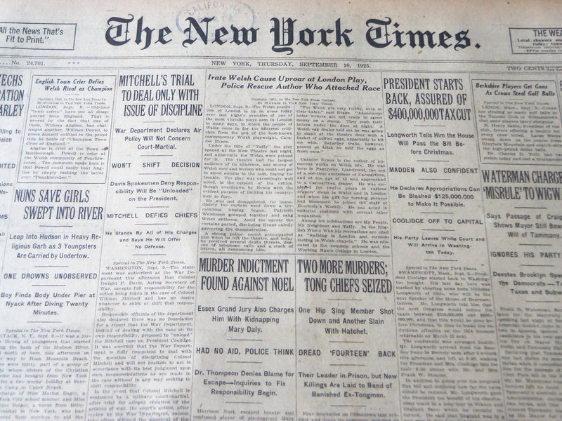 1925 SEPT 10 NEW YORK TIMES - MITCHELL'S TRIAL TO DEAL WITH DISCIPLINE - NT 7209