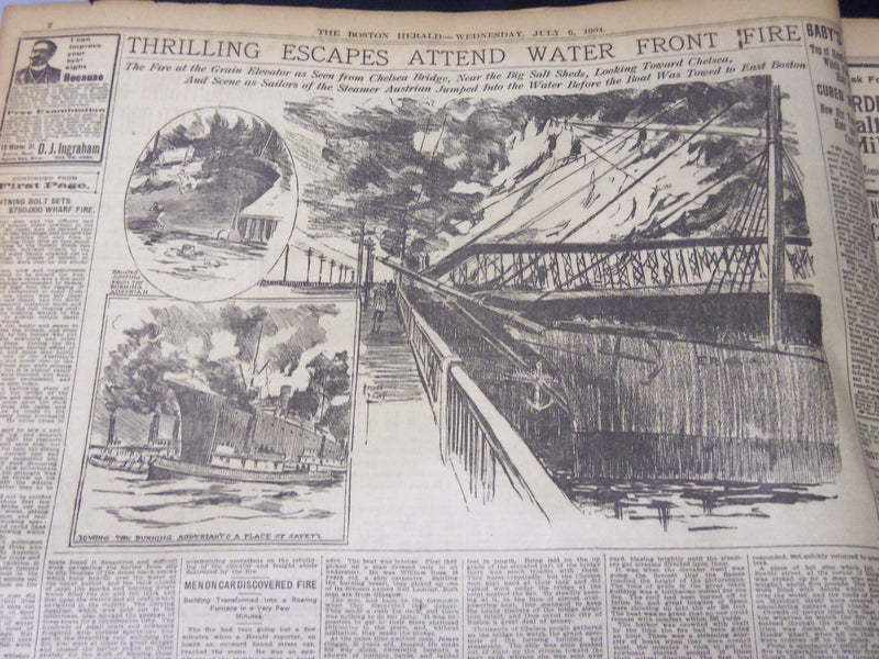 1904 JULY 6 THE BOSTON HERALD - LIGHTENING BOLTS SET FIRE TO WHARF - BH 383