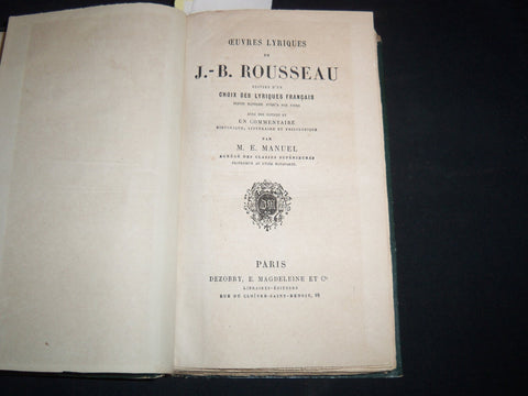 1852 OEUVRES LYRIQUES DE B. ROUSSEAU VOLUME BY M. E. MANUEL - KD 4815J