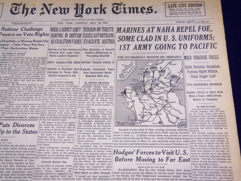 1945 MAY 22 NEW YORK TIMES - 1ST ARMY GOING TO PACIFIC - NT 660