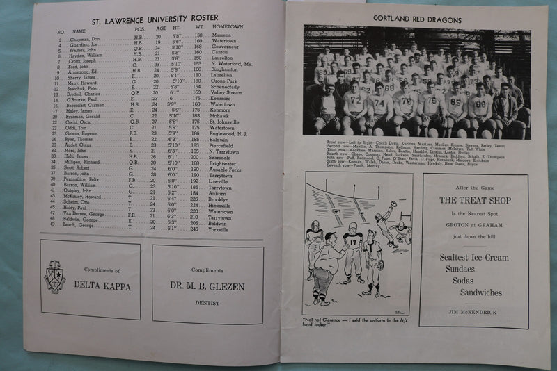 1946 NOVEMBER 2 ST. LAWRENCE VS. CORTLAND STATE FOOTBALL PROGRAM - K 3391